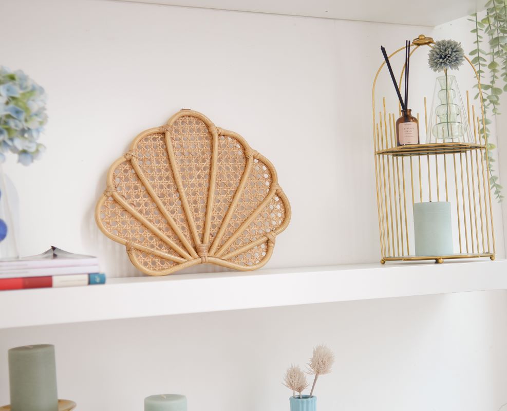 Rattan Seashell Wall Decor, Boho Rattan Nursery Decor, Shell Nursery Decor, Bohemian Shelf Decor, Beach Home Decor, Coastal Girl Room Decor