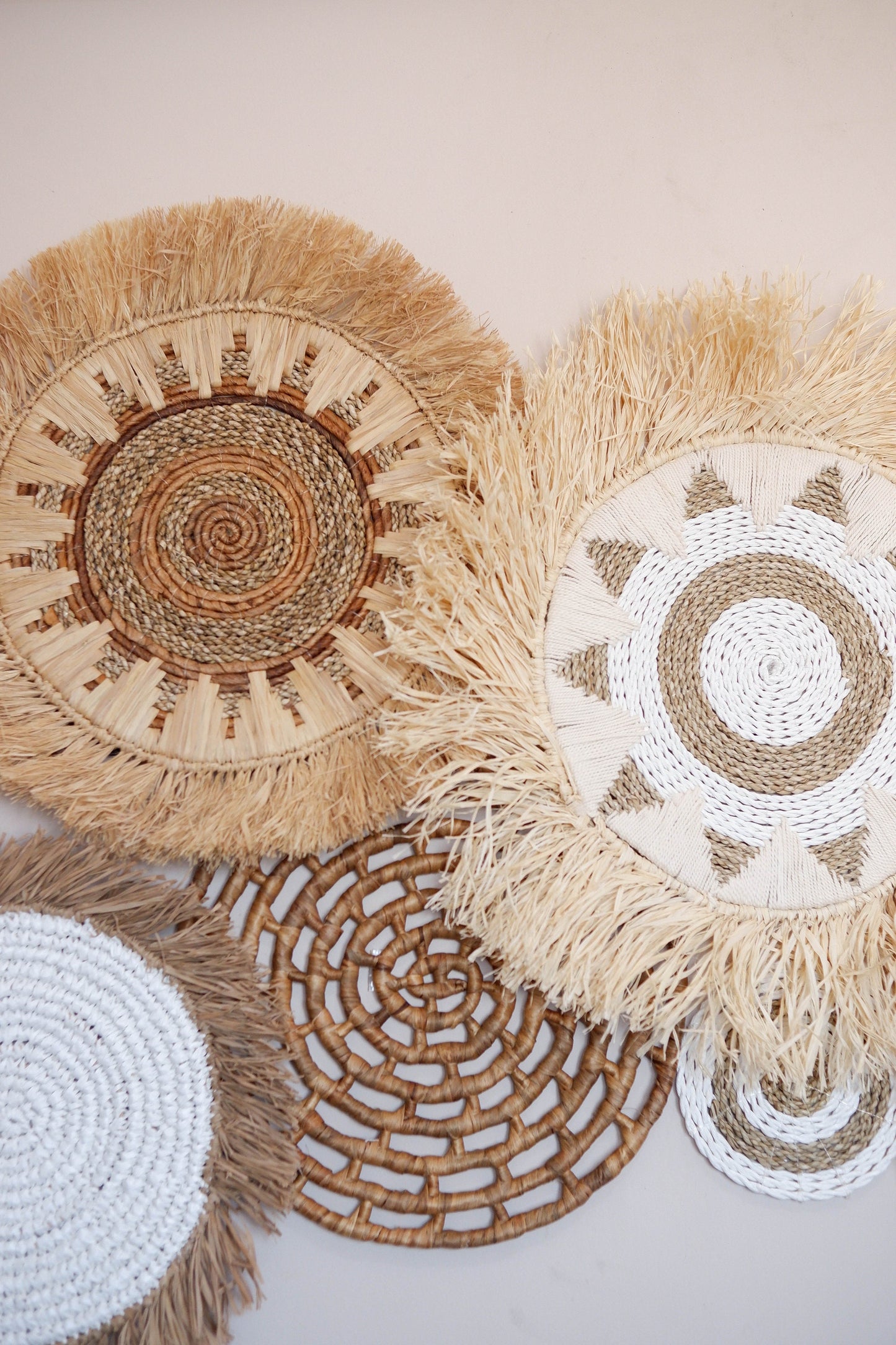 Natural Boho Basket Wall Decor Set 11, Wicker Basket Wall Decor, Bohemian Wall Basket Decor, Seagrass Wall Decor, Fringe Hanging Wall Decor