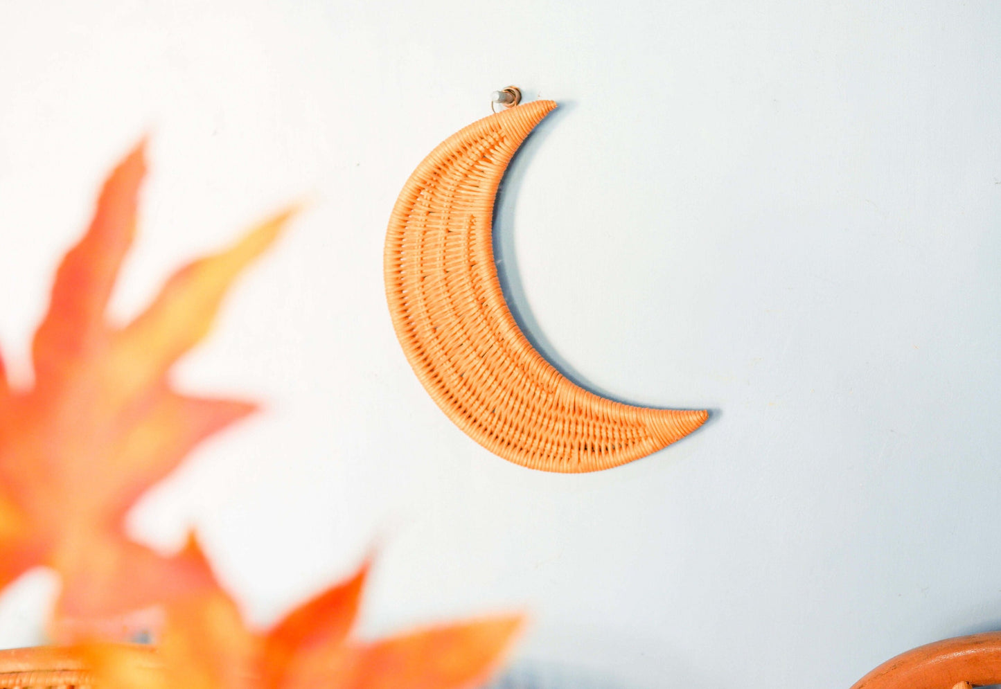Rattan Moon Nursery Wall Decor, Rattan Cresent Moon Wall Hanging, Nursery Wall Decor, Wicker Nursery Shelf Decor, Boho Kids Playroom Decor