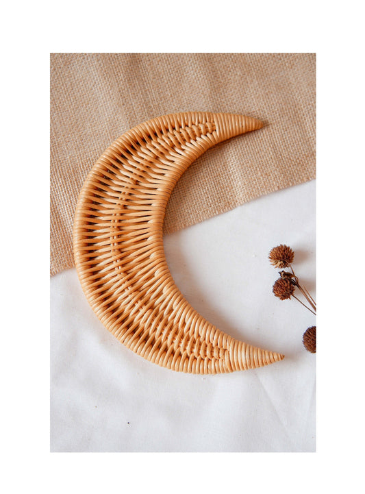 Rattan Moon Nursery Wall Decor, Rattan Cresent Moon Wall Hanging, Nursery Wall Decor, Wicker Nursery Shelf Decor, Boho Kids Playroom Decor