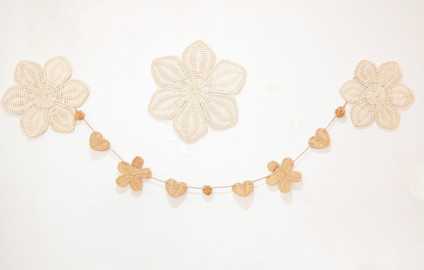 Flower Garland Wall Decor, Rattan Garland Party, Boho Rattan Nursery Decor, Felt Daisy Garland, Flag Rattan Decor, Baby Girl Nursery Decor