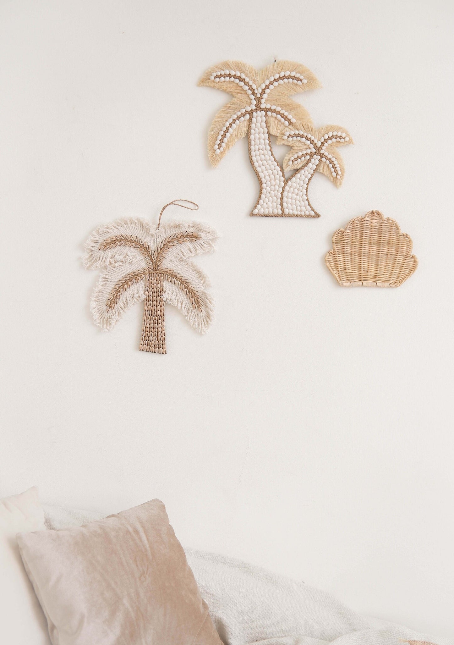 Palm Tree Shell Nursery Decor, Boho Beach Nursery Decor, Brown Sea Shell Wall Hanging, Boho Kids Room Decor, Coastal Playroom Wall Decals