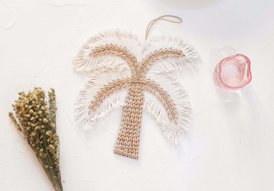 Palm Tree Shell Nursery Decor, Boho Beach Nursery Decor, Brown Sea Shell Wall Hanging, Boho Kids Room Decor, Coastal Playroom Wall Decals