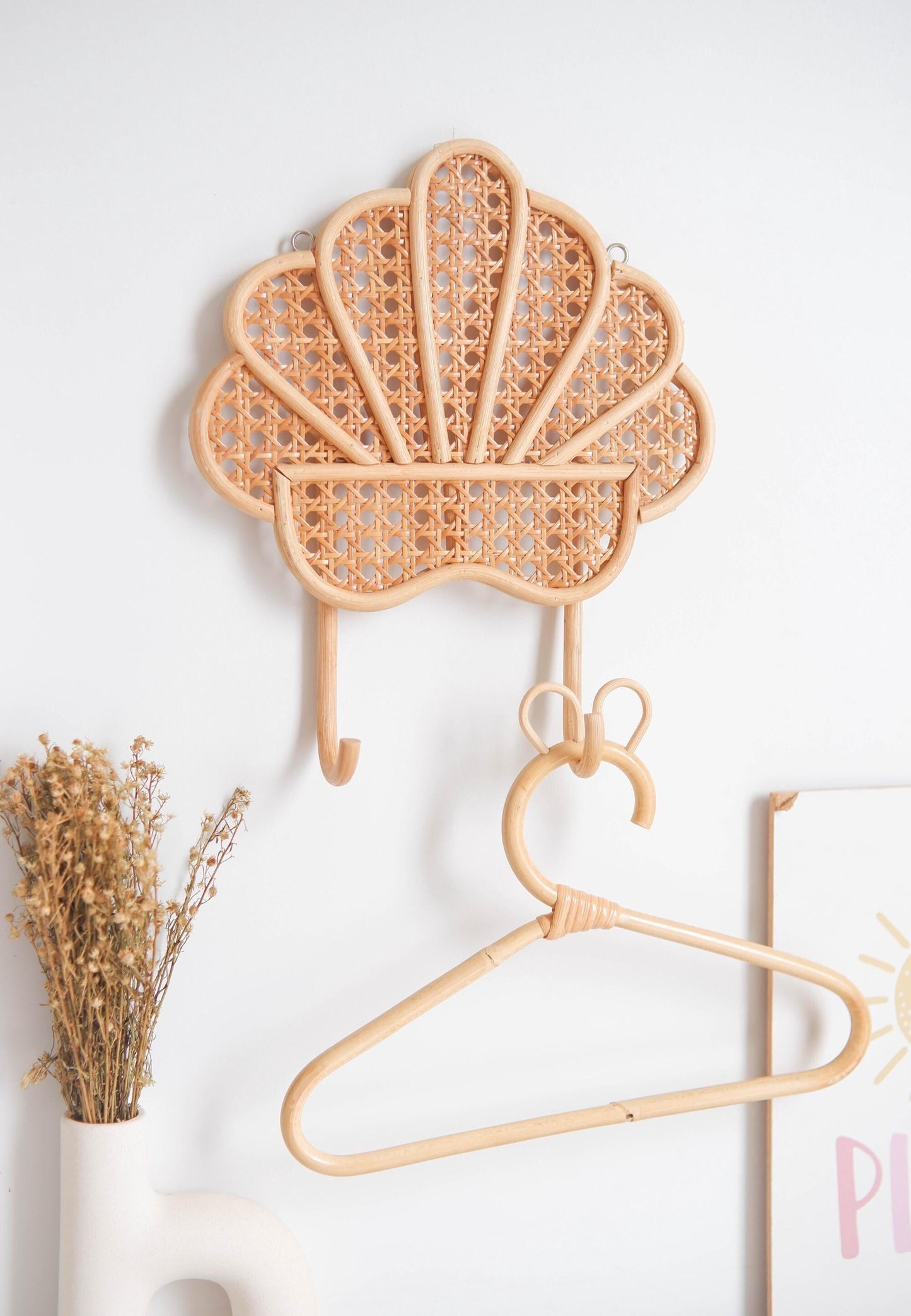 Rattan Shell Wall Hanger, Rattan Shell Wall Hook, Rattan Nursery Decor, Beach Nursery Decor For Girl, Kids Room Ocean Decor, Coastal Baby