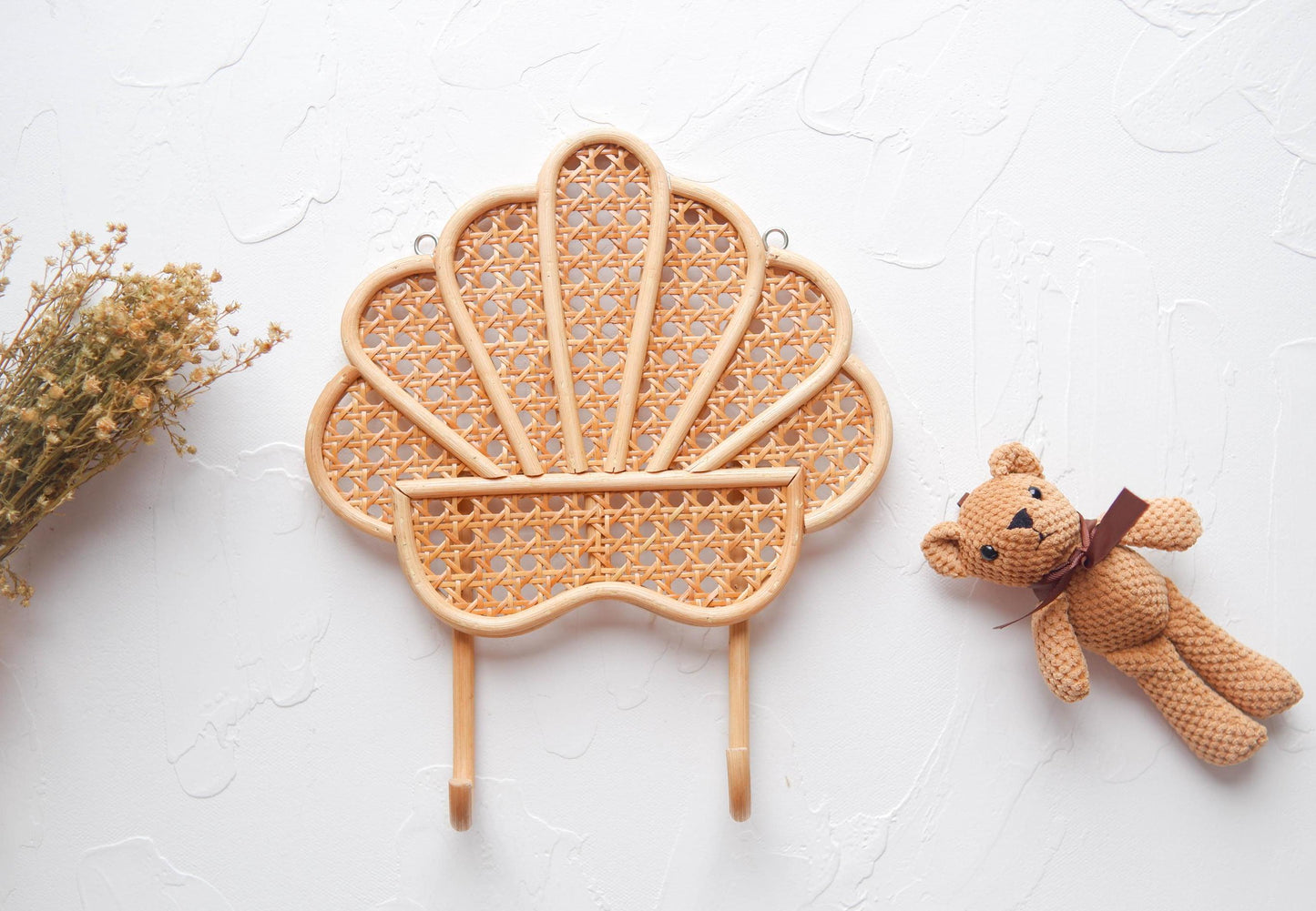 Rattan Shell Wall Hanger, Rattan Shell Wall Hook, Rattan Nursery Decor, Beach Nursery Decor For Girl, Kids Room Ocean Decor, Coastal Baby