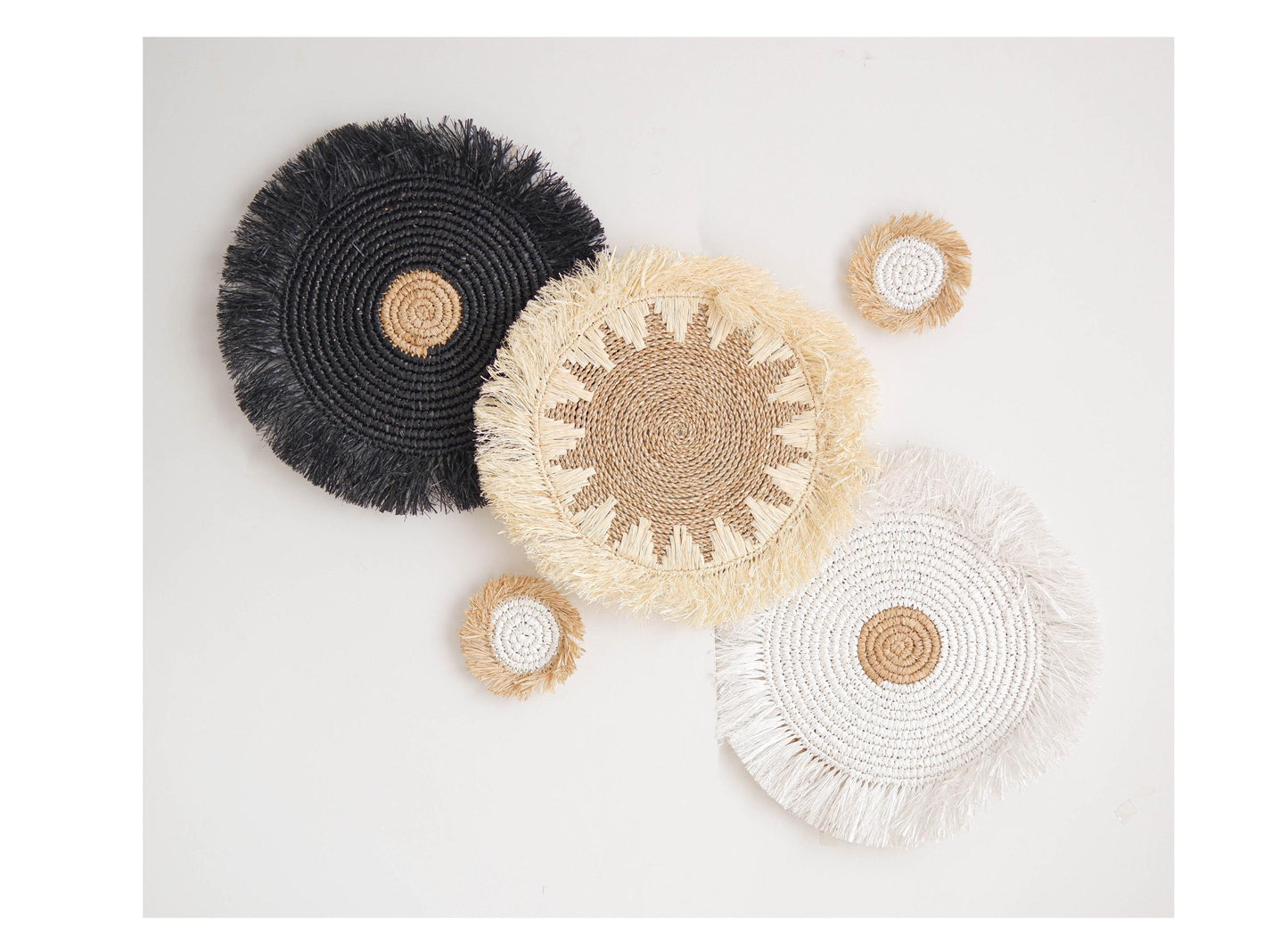 Boho Wall Basket With Fringe SET, Seagrass Basket Wall Decor, Natural Wall Decor, Boho Fringe Wall Decor, Round Wicker Wall Decor
