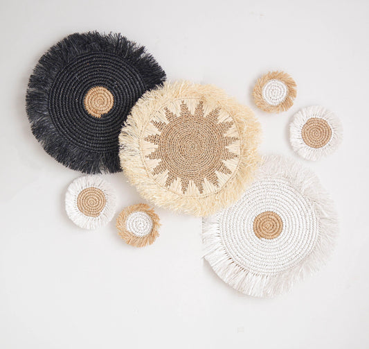Boho Wall Basket With Fringe SET, Seagrass Basket Wall Decor, Natural Wall Decor, Boho Fringe Wall Decor, Round Wicker Wall Decor