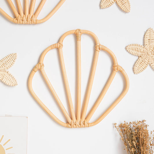 Sea Shell Nursery Decor, Rattan Seashell Wall Decor, Boho Nursery Wall Decor, Girls Ocean Nursery Decor, Under The Sea Playroom Decor