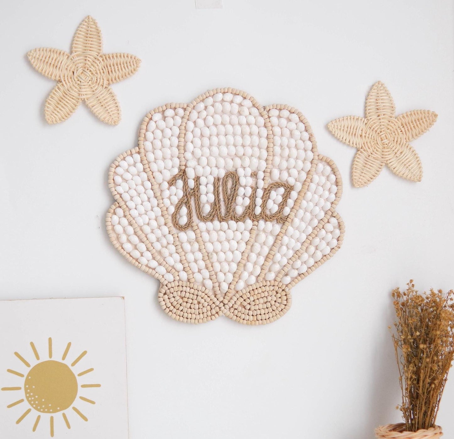 Sea Shell Wall Decor, Personalized Mermaid Nursery Name Sign, Boho Nursery Wall Decor, Under The Sea Girls Nursery Decor, Nautical Kids Room