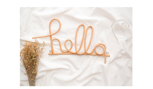Hello Sign Rattan Wall Decor, Boho Nursery Wall Decor, Hello Sign for Front Door, Rustic Hello Wall Hanging, Home Signs For Entry